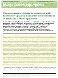 Cover page: Cerebrovascular disease is associated with Alzheimer’s plasma biomarker concentrations in adults with Down syndrome